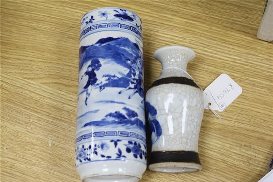 A pair of Dresden vases and covers and two Chinese blue and white vases